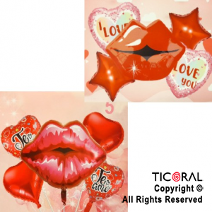 SET DE GLOBOS METALIZADO LABIOS TE AMO  5 UNIDADES X 1